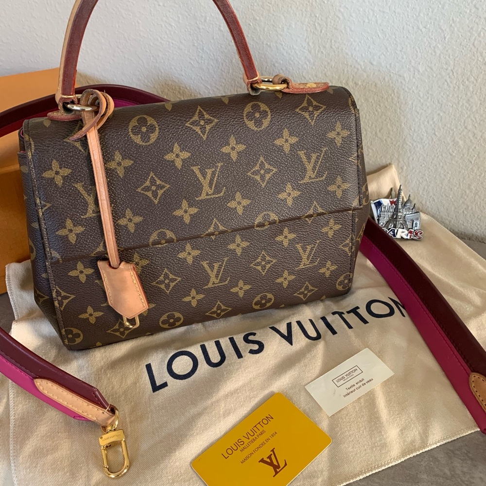 Authentic LOUIS VUITTON Cluny BB Top Handle Bag Monogram Canvas Fuchsia